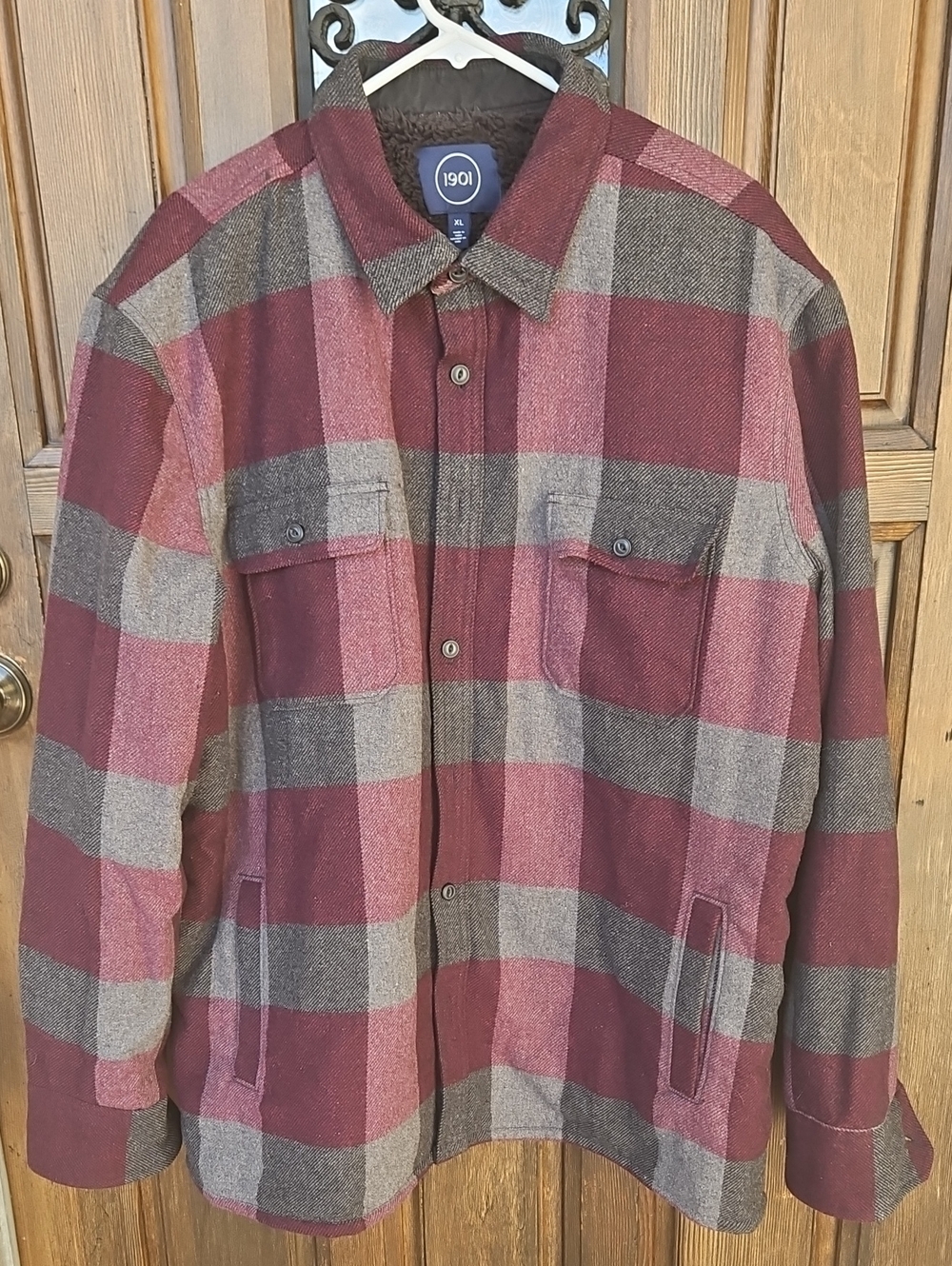 1901 Men’s Burgundy & Gray Lightweight Plaid Shirt Jacket